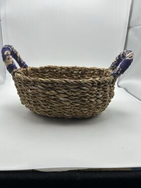 Matr Boomie Handcrafted Woven 10" Basket Floral Fabric Handles